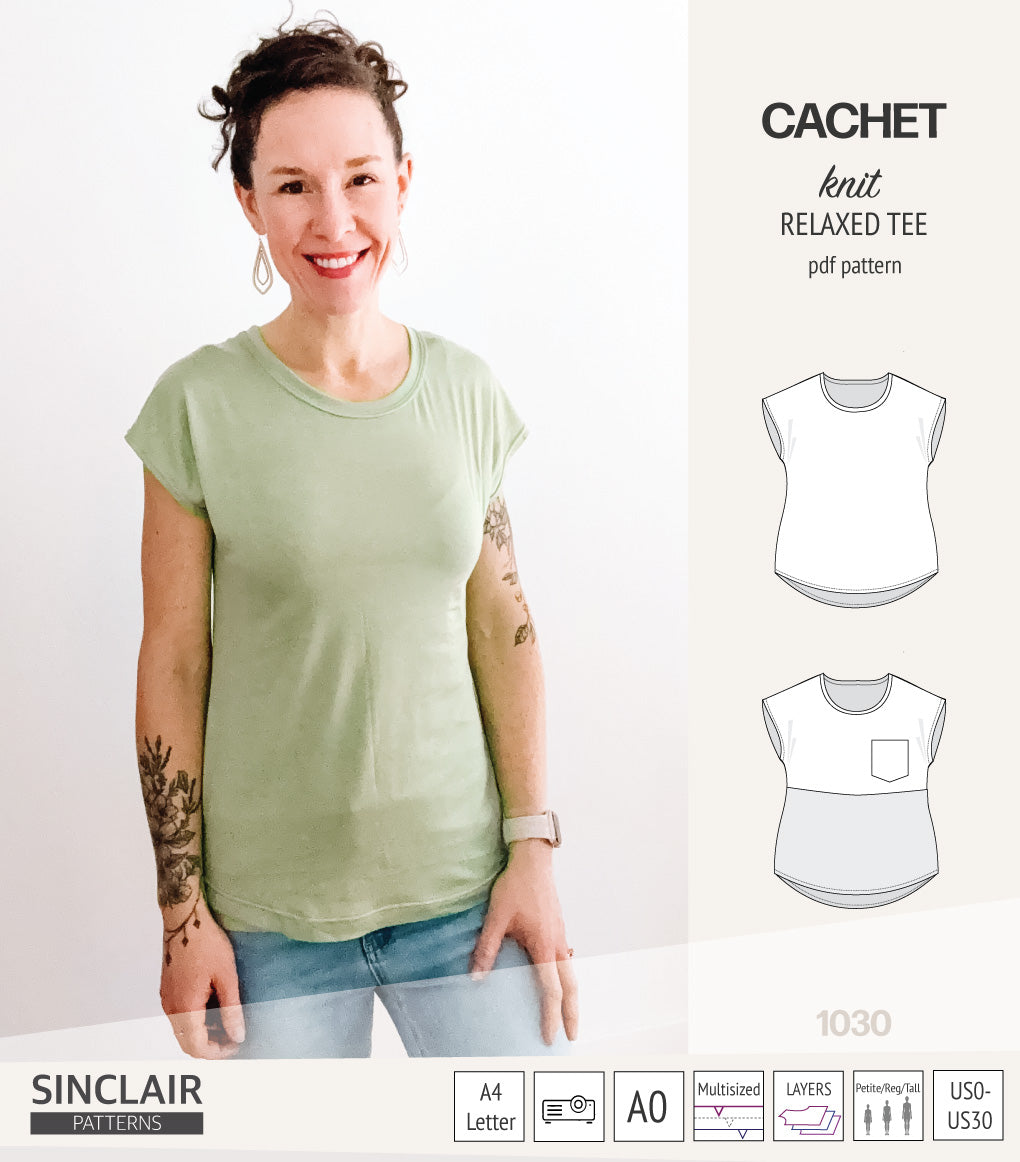 Cachet relaxed cut knit tee color blocked with a pocket  (PDF)
