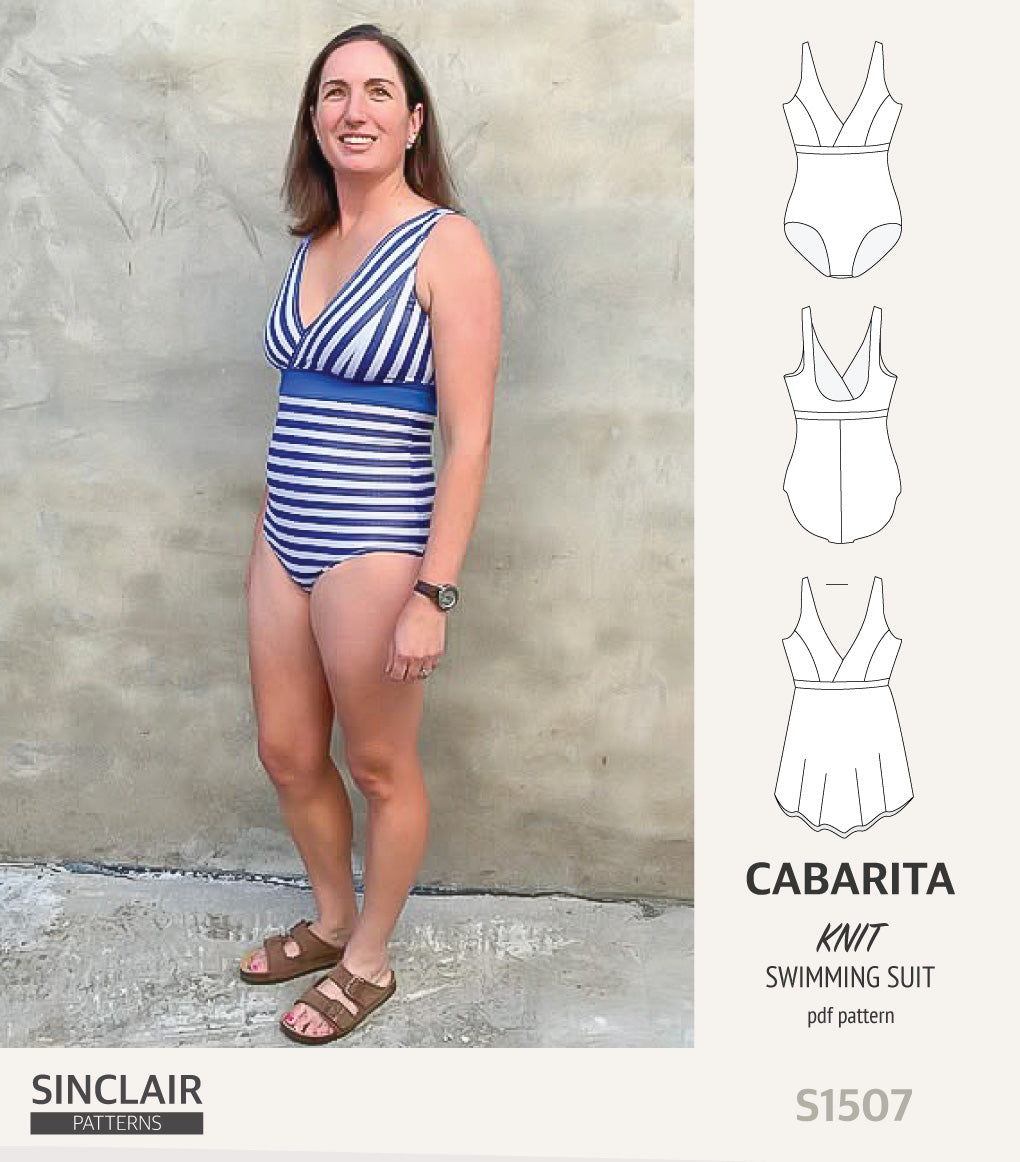 Cabarita V neckline one-piece swimming suit with a skirt overlay (PDF)