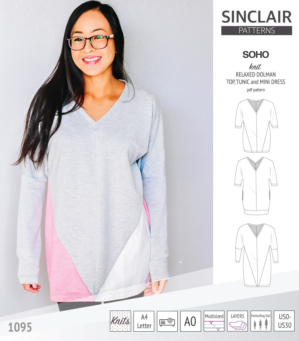 Soho dolman relaxed style top, tunic and mini dress (PDF)