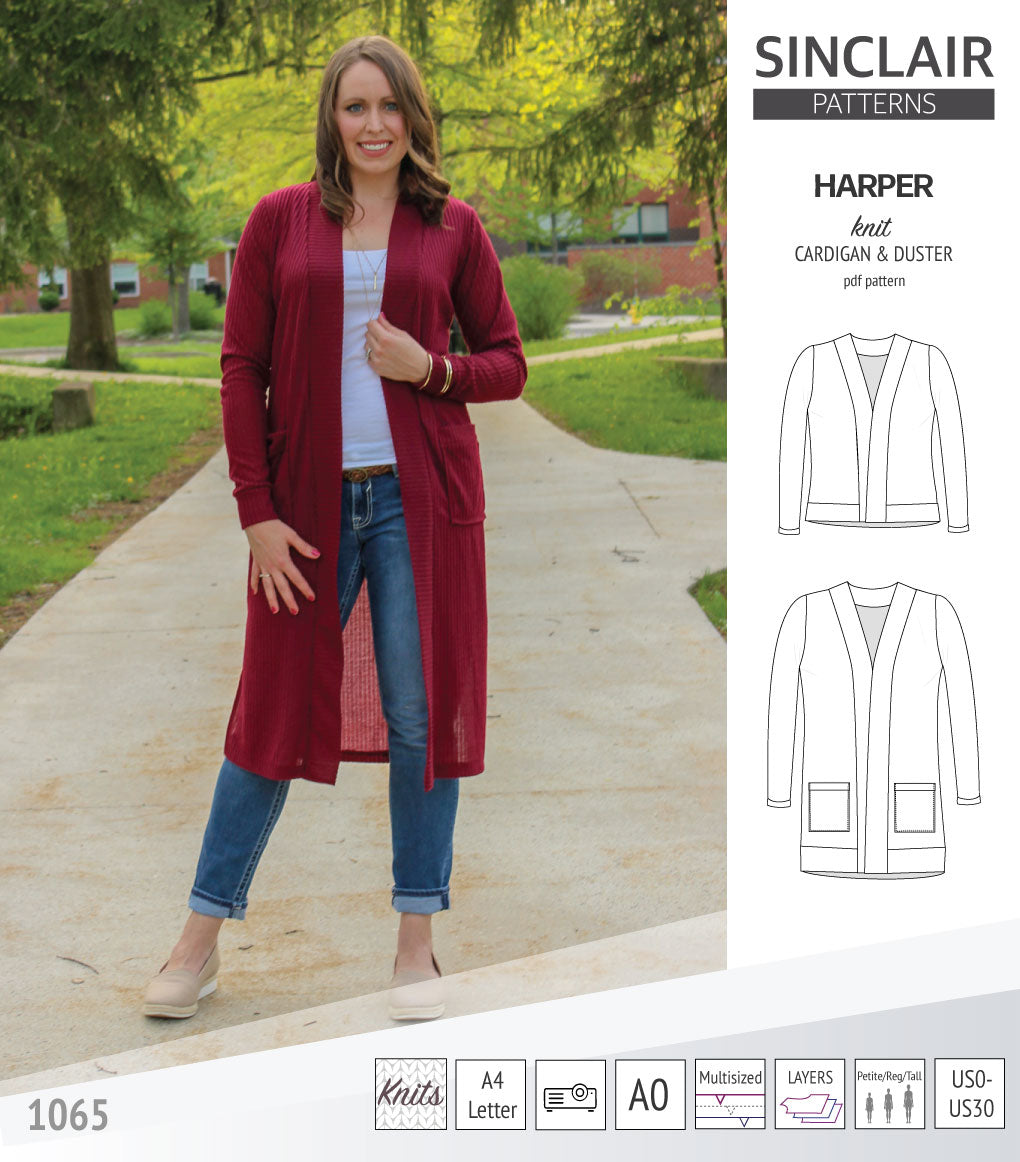 Harper classic knit cardigan and duster (PDF sewing pattern )