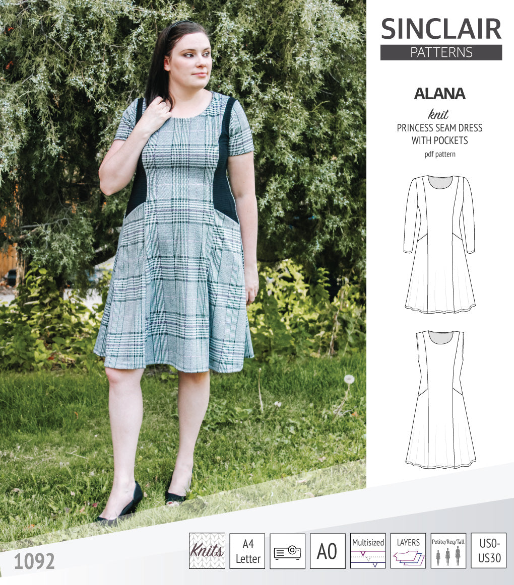 Alana princess seam knit dress with pockets (PDF)