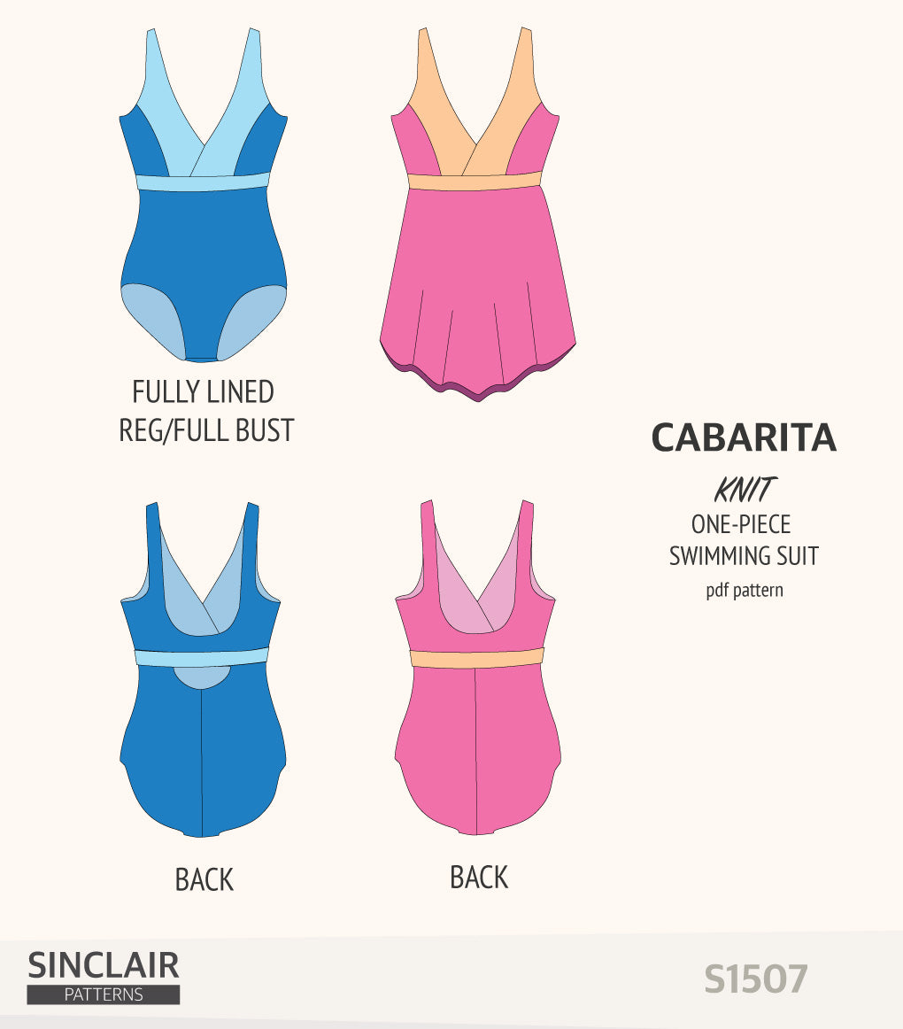 Cabarita V neckline one-piece swimming suit with a skirt overlay (PDF)