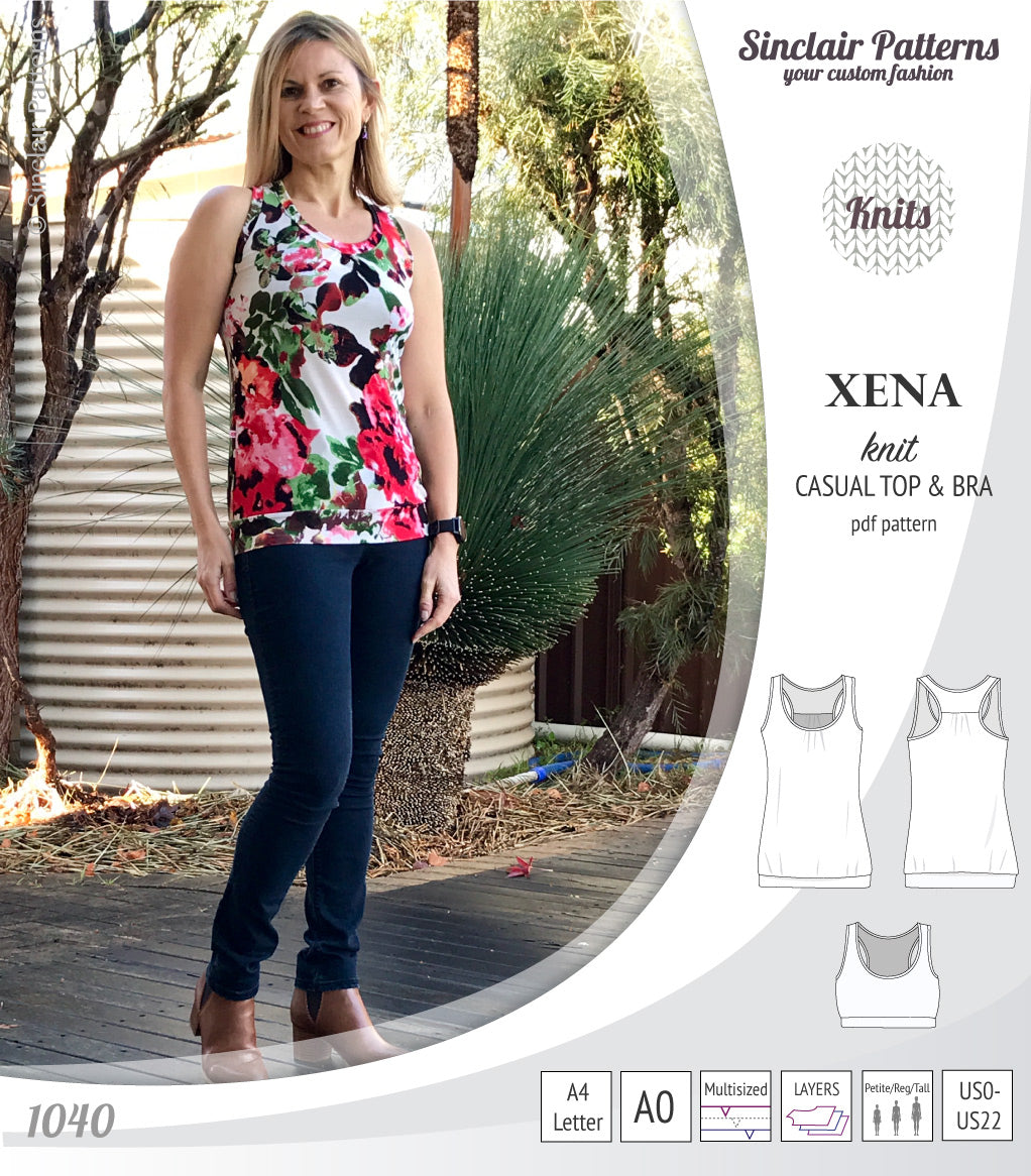 Xena casual racerback tank top with a built-in bra (PDF)