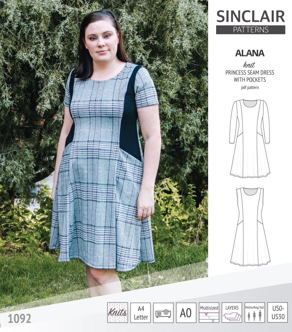 Alana princess seam knit dress with pockets (PDF)