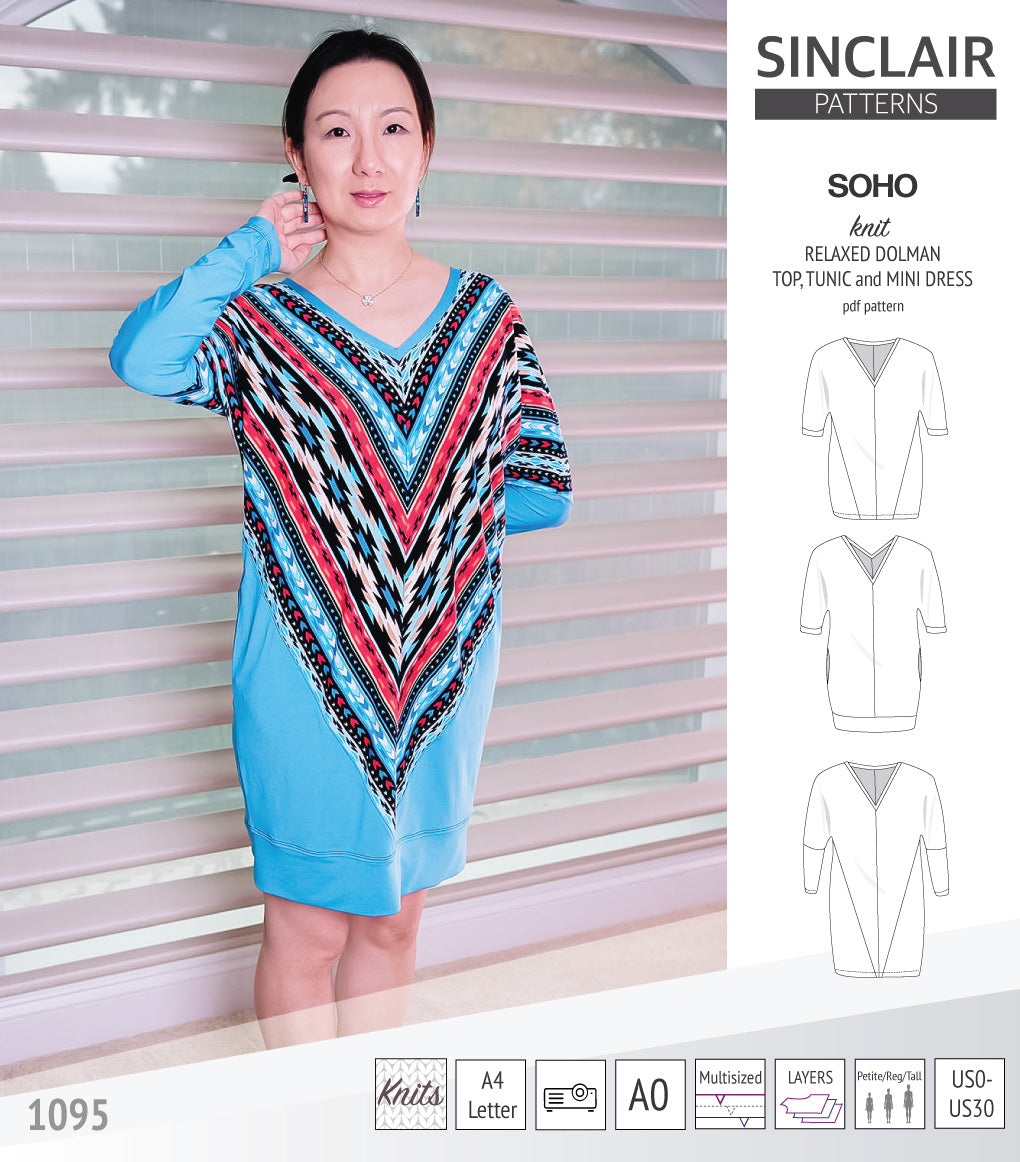 Soho dolman relaxed style top, tunic and mini dress (PDF)