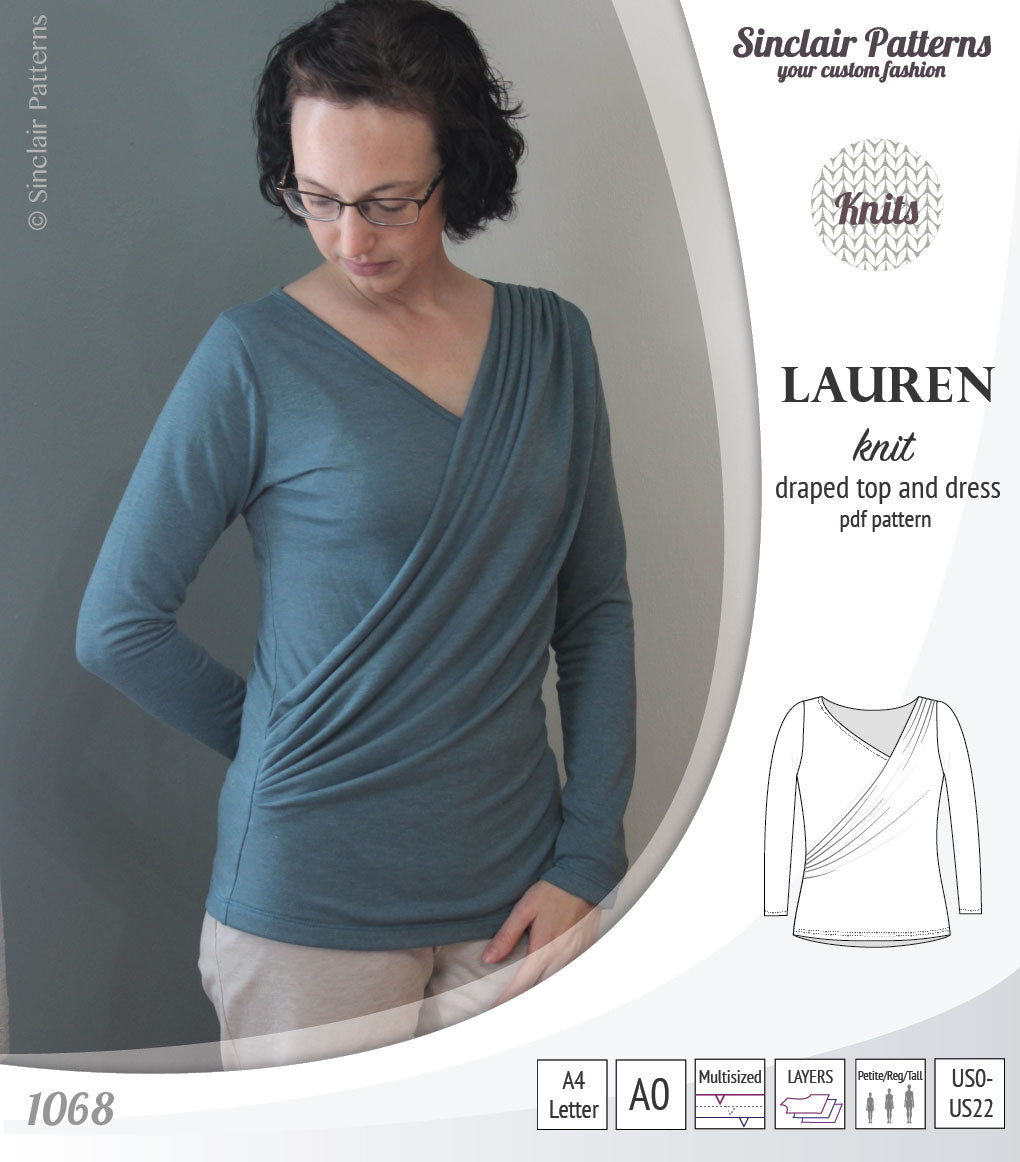 Lauren knit top and dress with front draped accent (PDF)