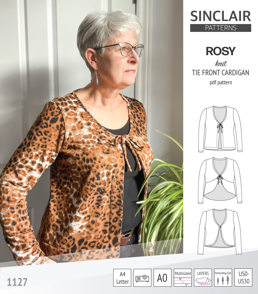 Rosy tie front cardigan with options (PDF)