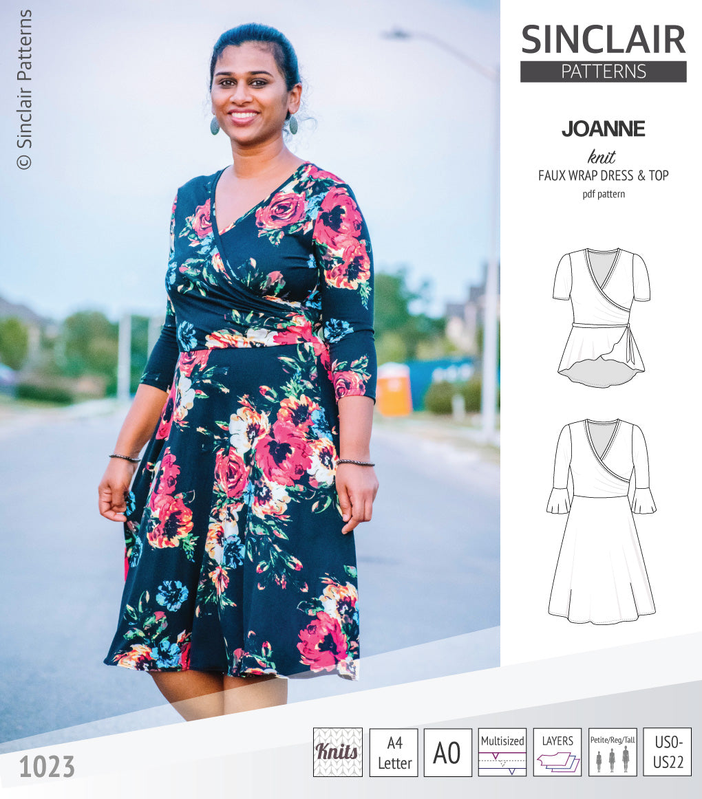 Joanne faux wrap knit dress with flared skirt (PDF)