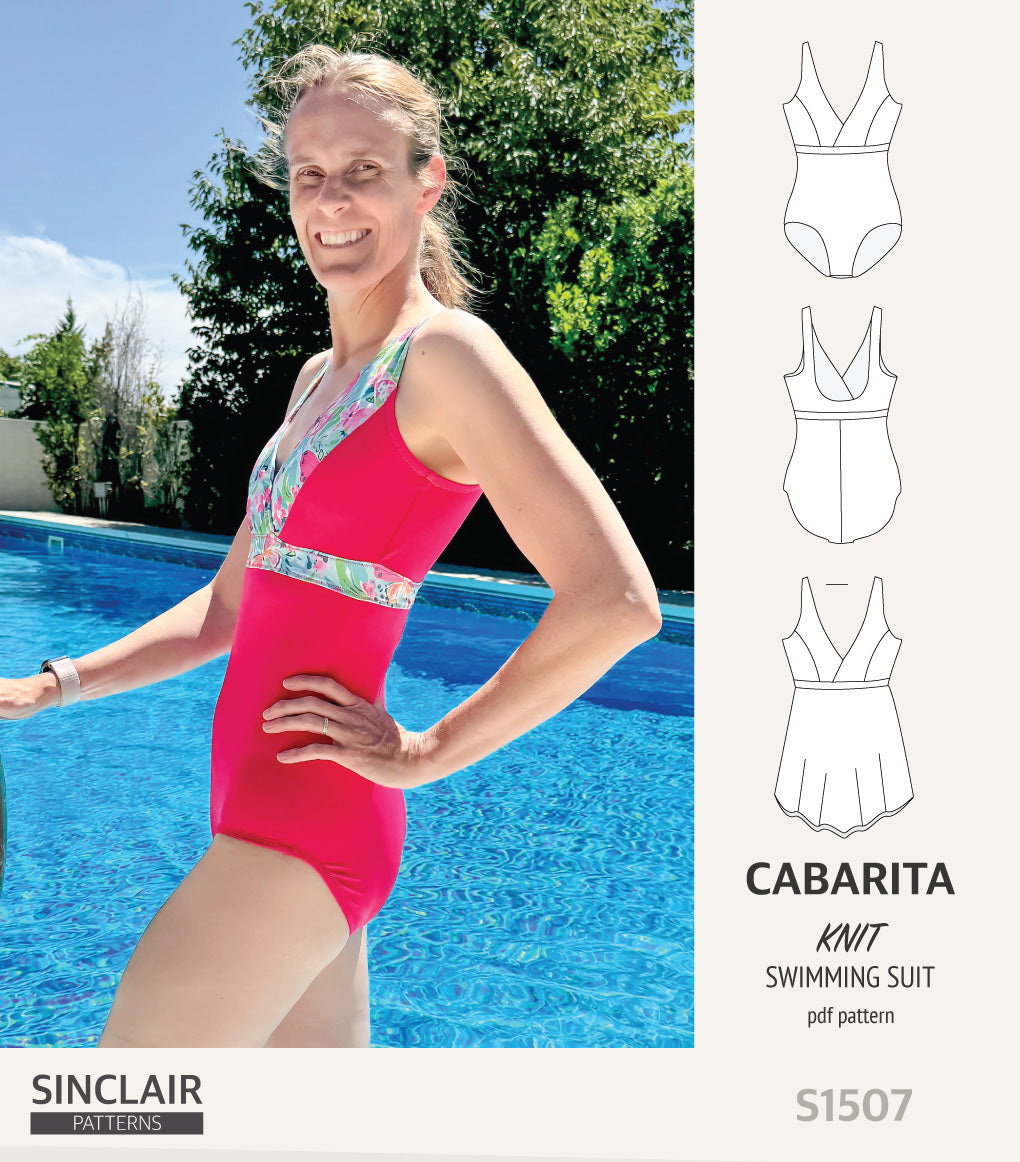 Cabarita V neckline one-piece swimming suit with a skirt overlay (PDF)