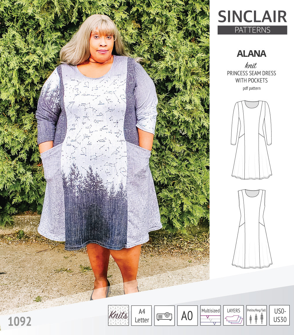 Alana princess seam knit dress with pockets (PDF)