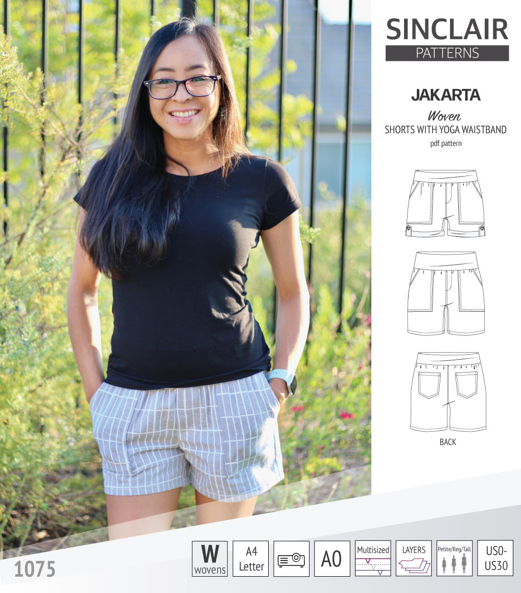 Jakarta shorts for woven fabrics with yoga waistband and pockets (PDF)
