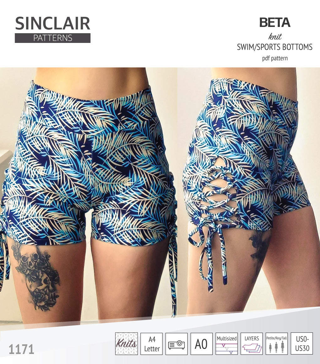 Beta swim/sports bottoms with a lace up accent option (PDF)