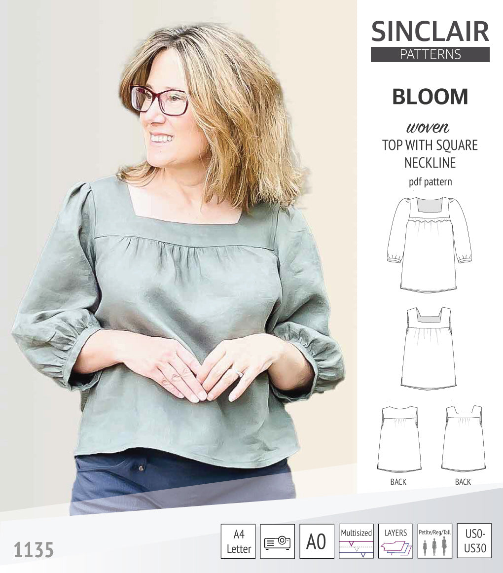 Bloom square neckline woven top with a split hem (PDF)