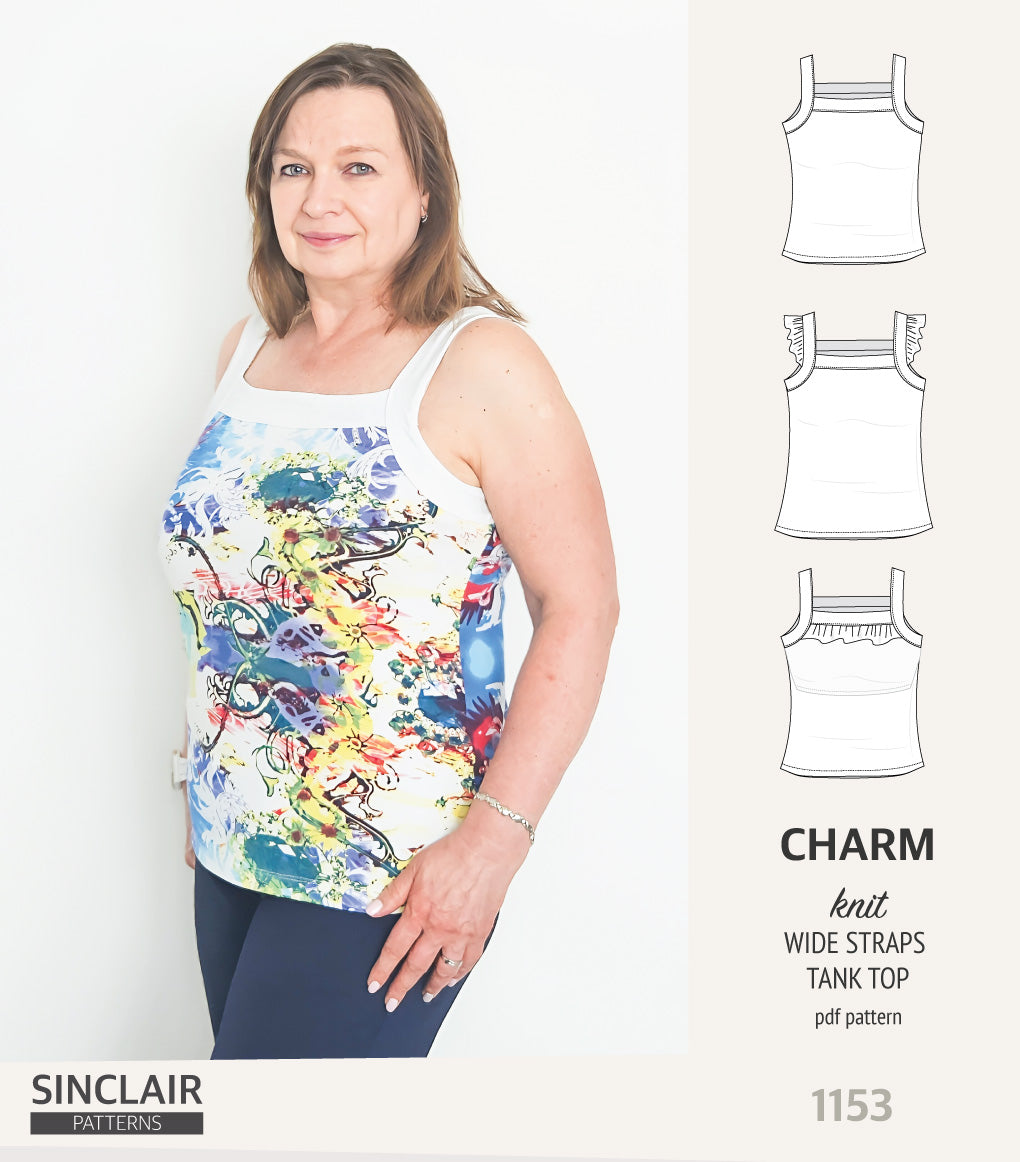 Charm wide straps tank top with optional ruffles (PDF)