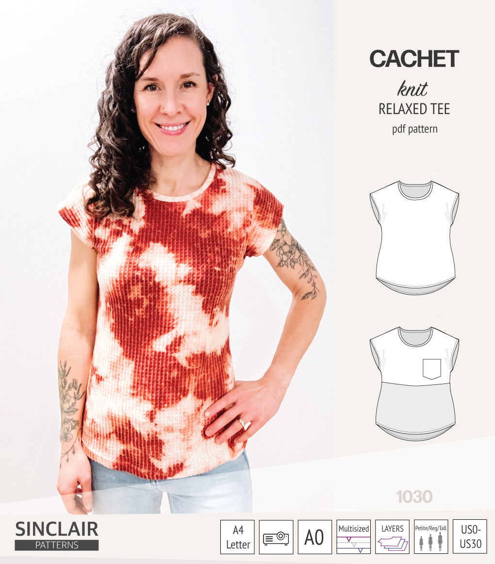 Cachet relaxed cut knit tee color blocked with a pocket  (PDF)