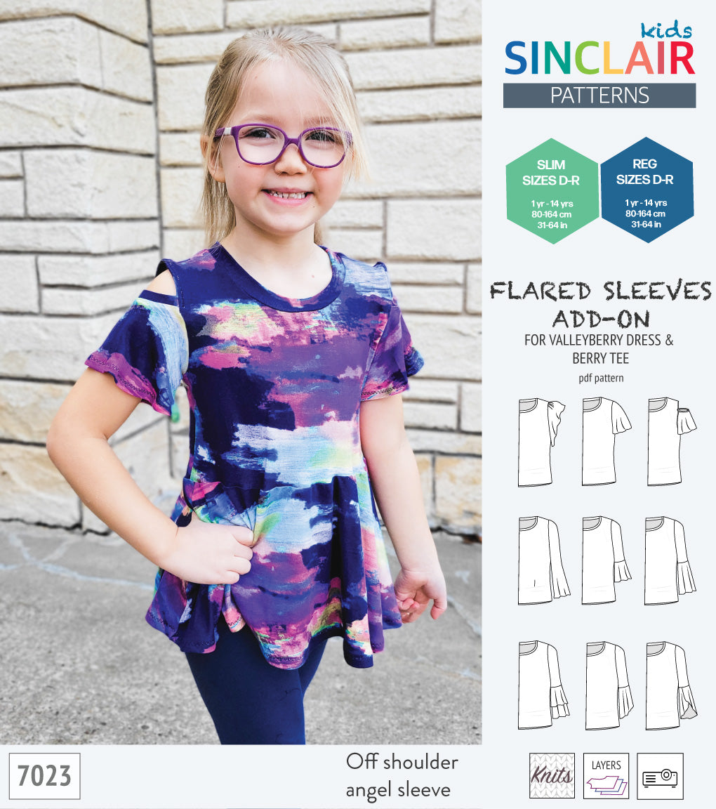 ADD-ON Flared Sleeves add-on pack for Valleyberry dress and Berry tee other compatible patterns for children (PDF)