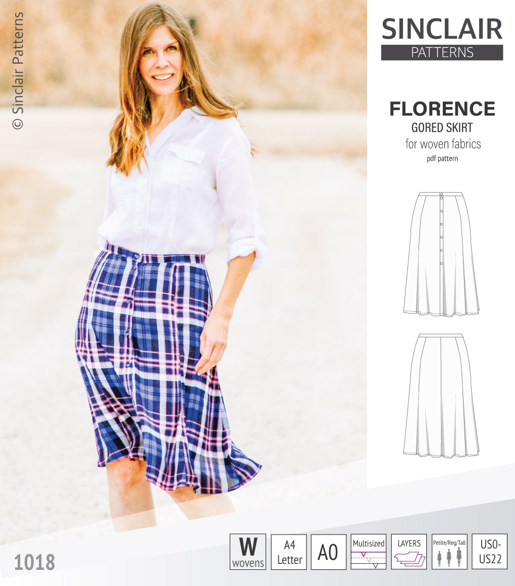 Florence woven gored skirt with buttons/zipper (PDF)
