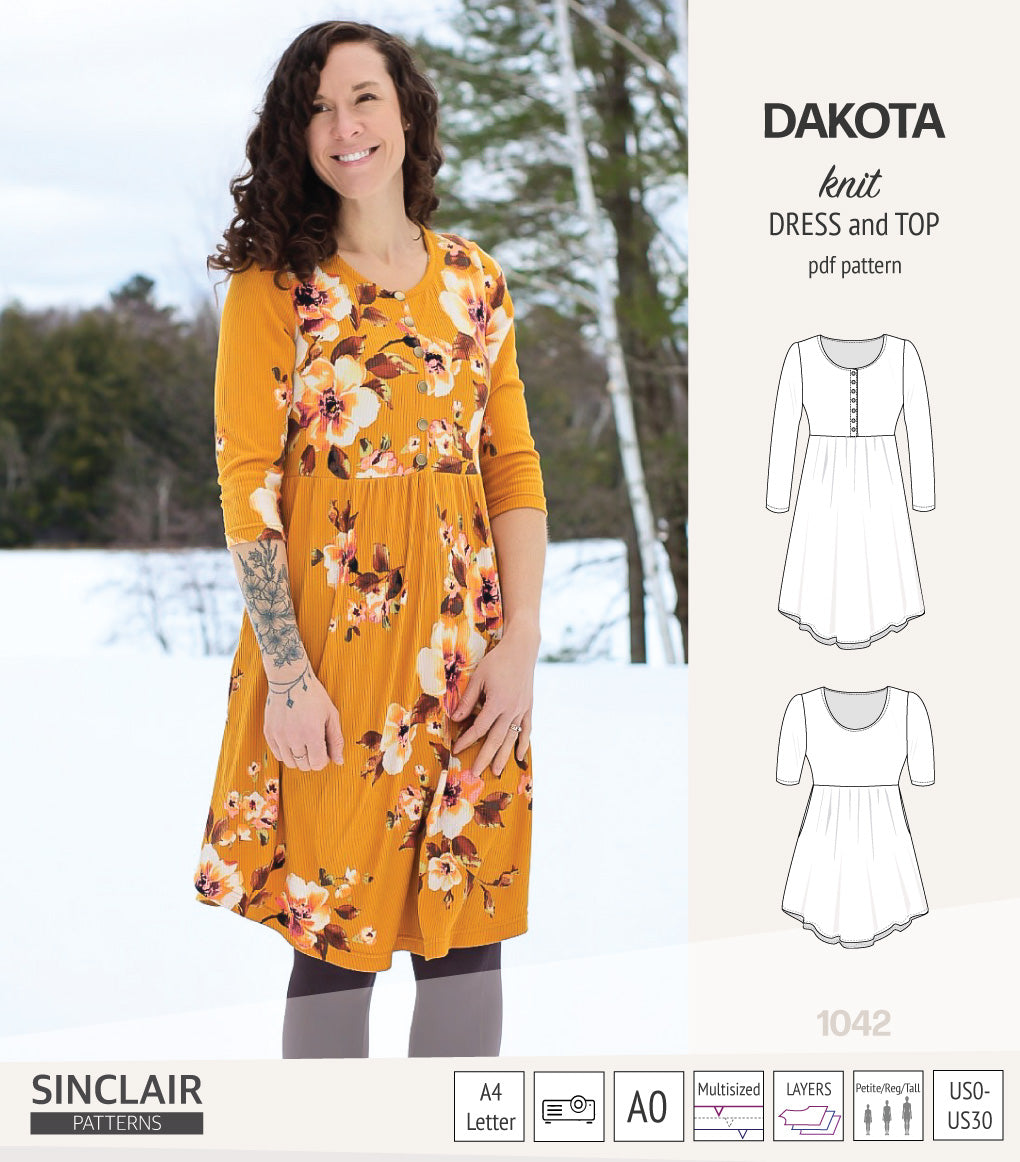 Dakota knit tunic or dress with a peplum and a placket (PDF) (2025 Update)