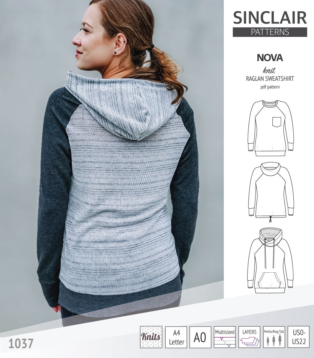 Nova knit raglan sweatshirt for women (PDF)