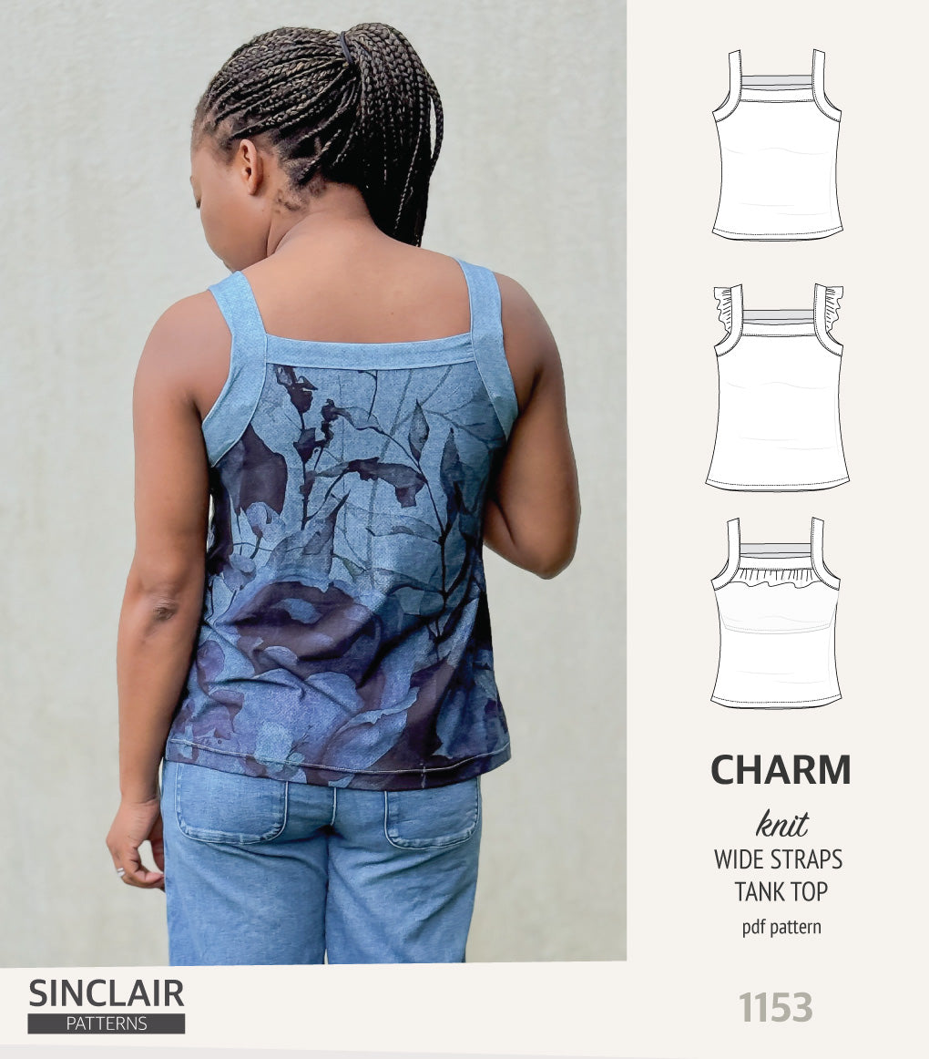 Charm wide straps tank top with optional ruffles (PDF)