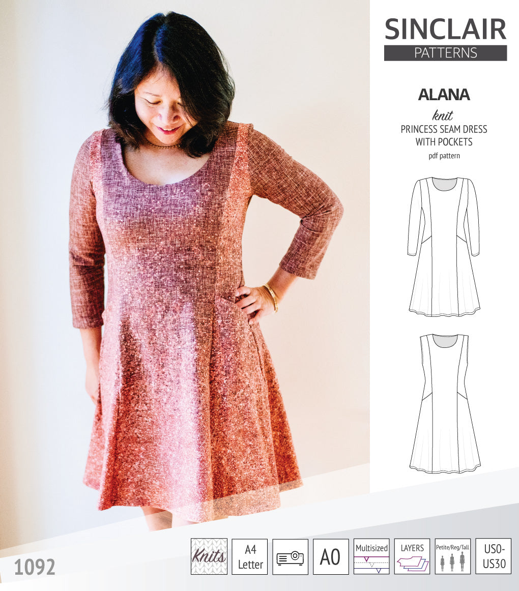 Alana princess seam knit dress with pockets (PDF)
