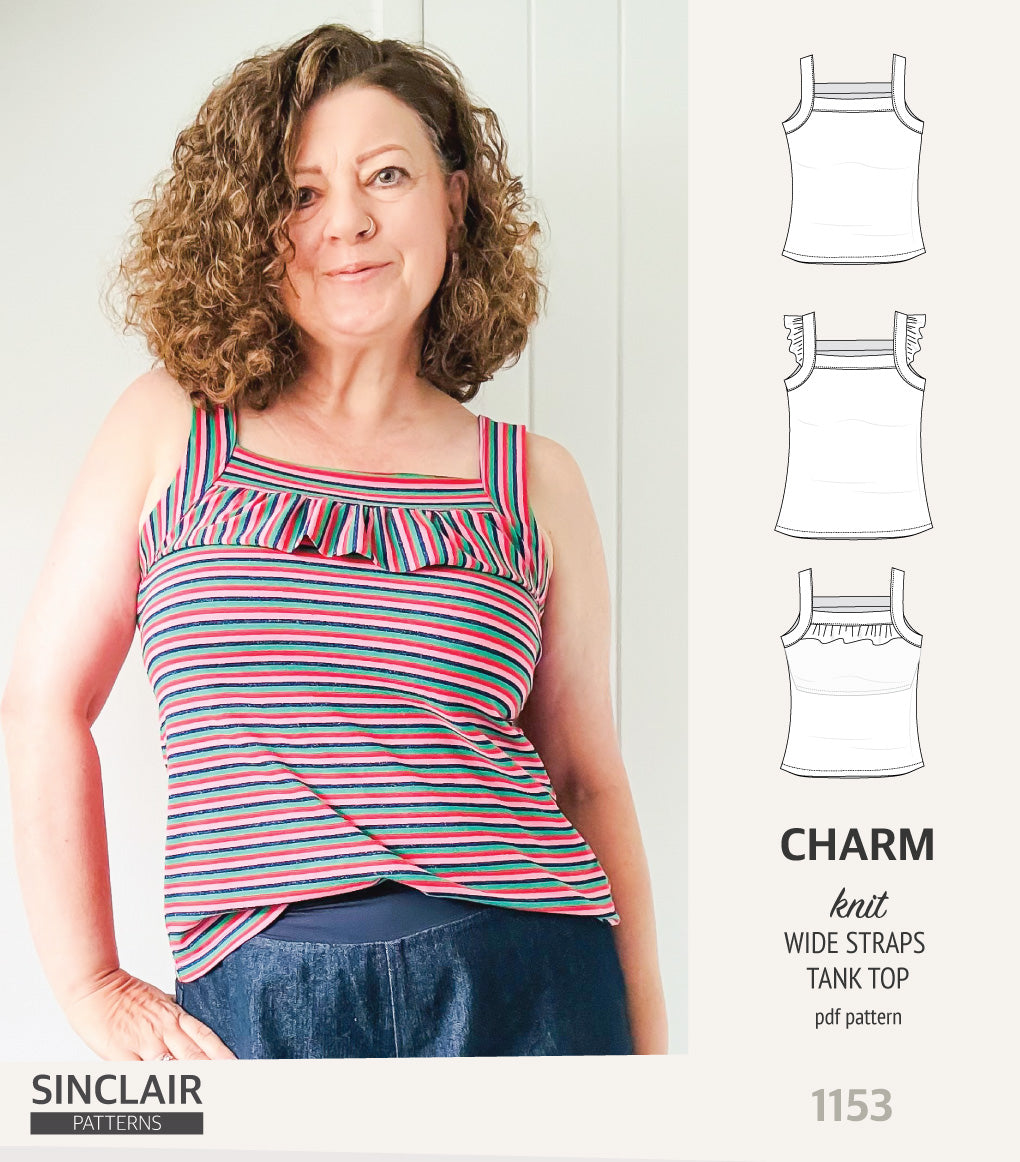 Charm wide straps tank top with optional ruffles (PDF)