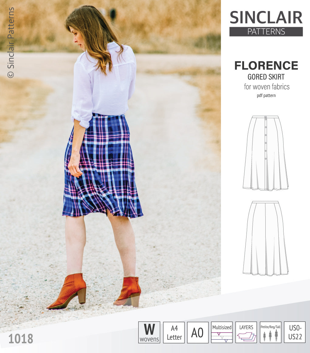 Florence woven gored skirt with buttons/zipper (PDF)