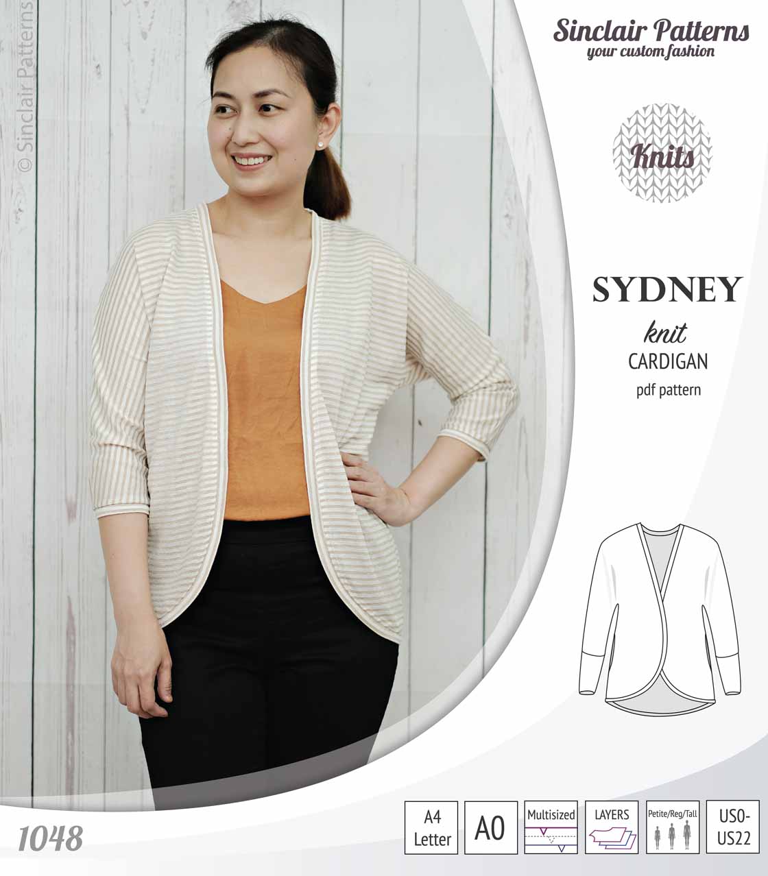 Sydney slim fit cocoon style knit cardigan(PDF)