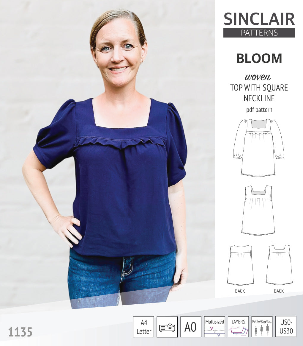 Bloom square neckline woven top with a split hem (PDF)