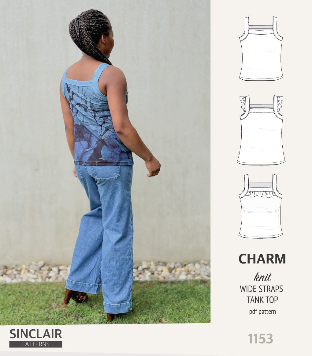 Charm wide straps tank top with optional ruffles (PDF)