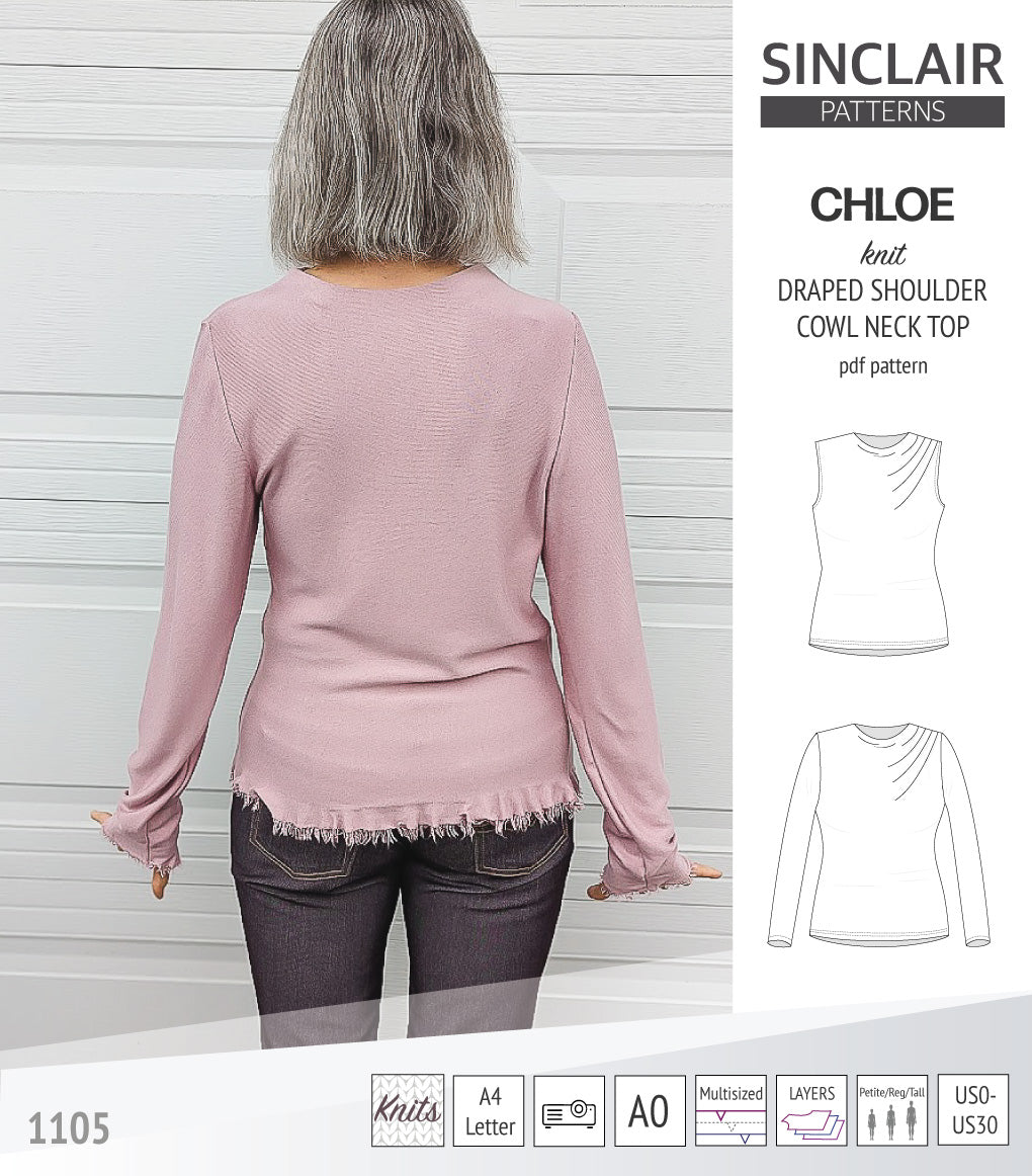 Chloe draped shoulder top with a high cowl neck (PDF)