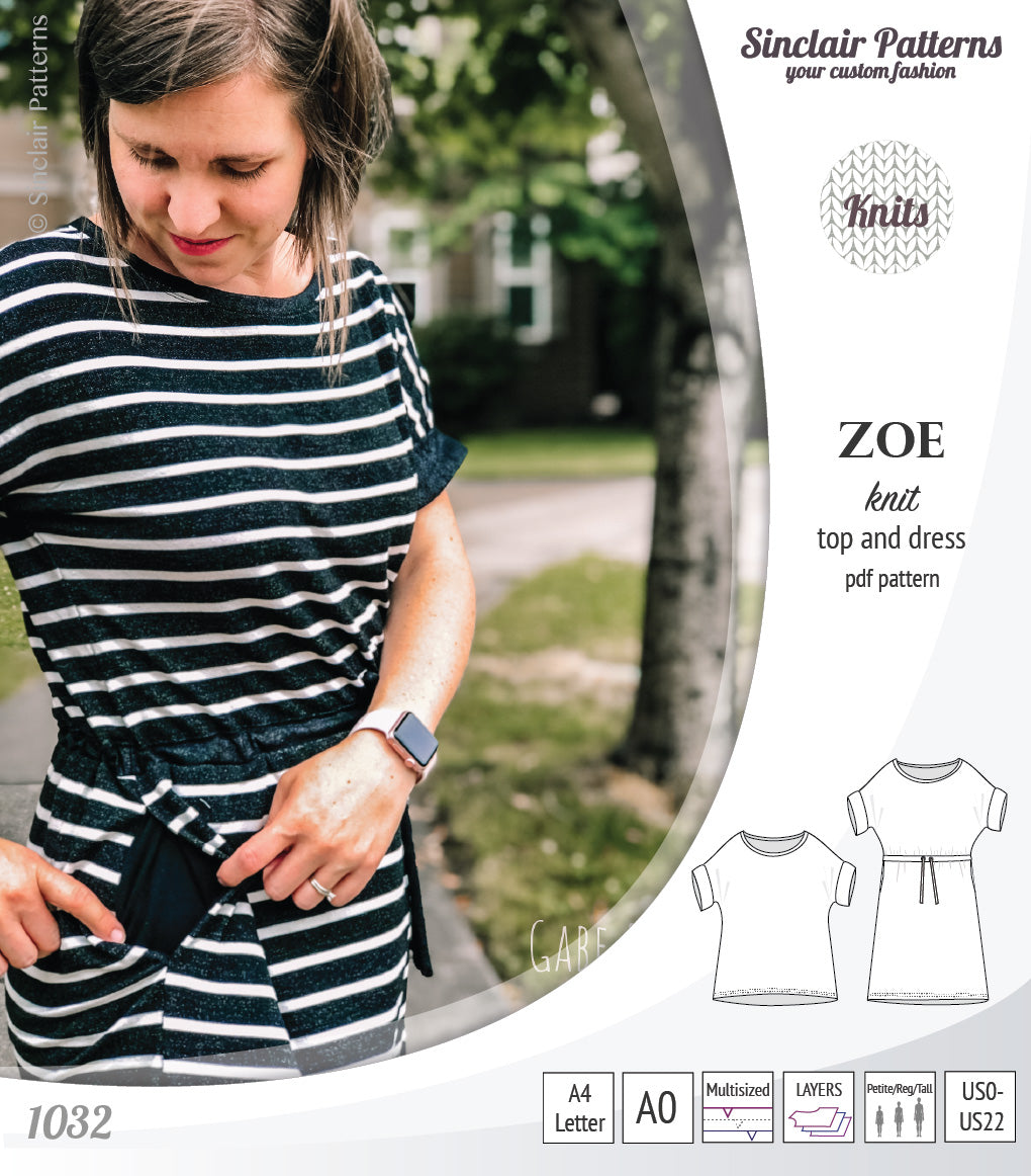 Zoe relaxed dolman knit top and drawstring dress (PDF)