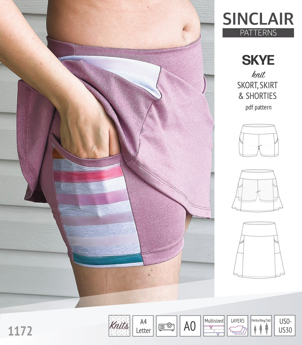 Skye skort, skirt and shorties with pockets (PDF)