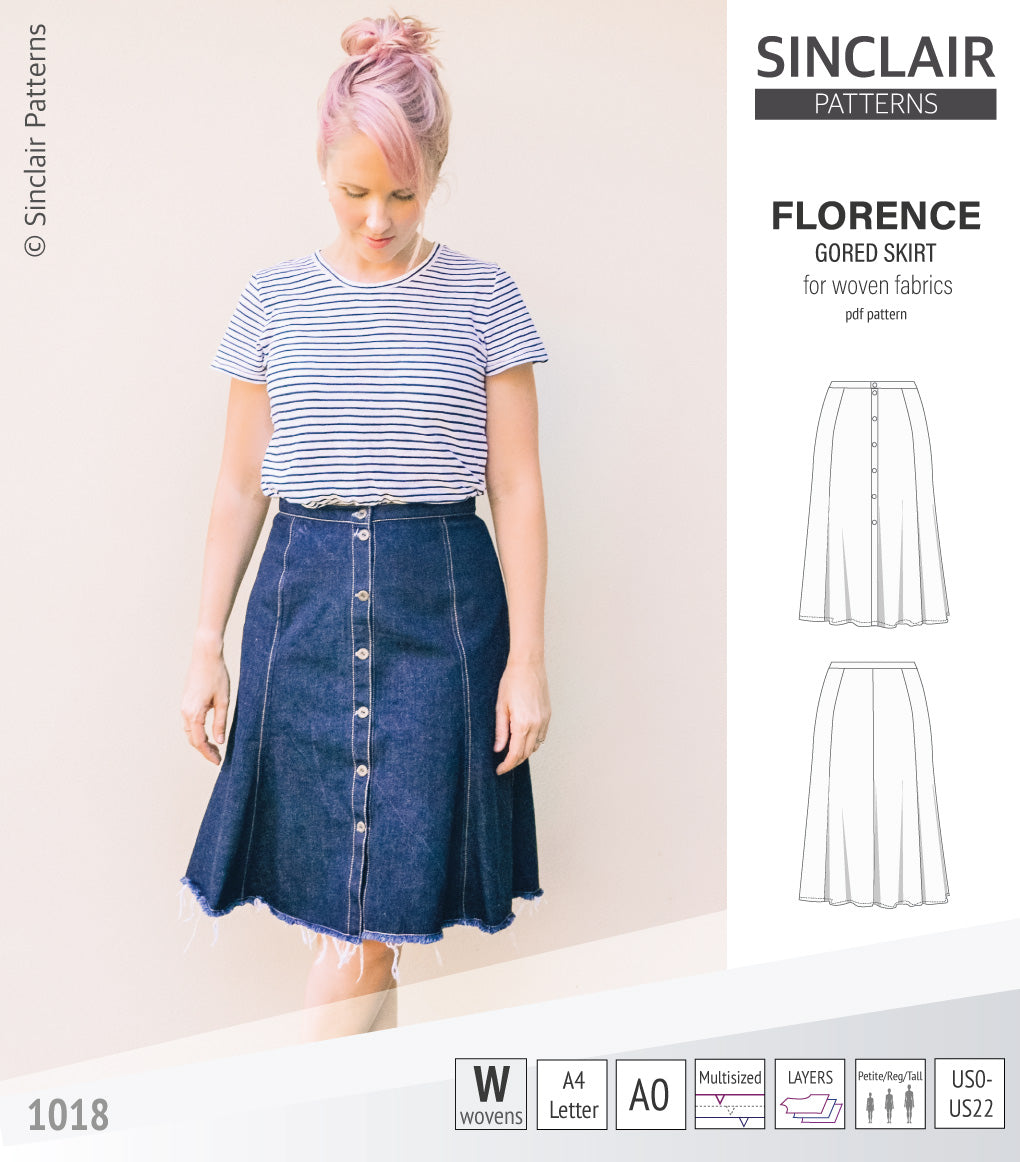 Florence woven gored skirt with buttons/zipper (PDF)