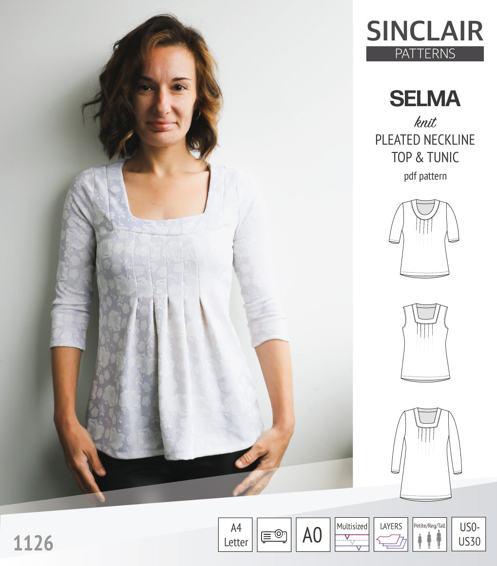 Selma knit top and tunic with round and square neckline options (PDF)