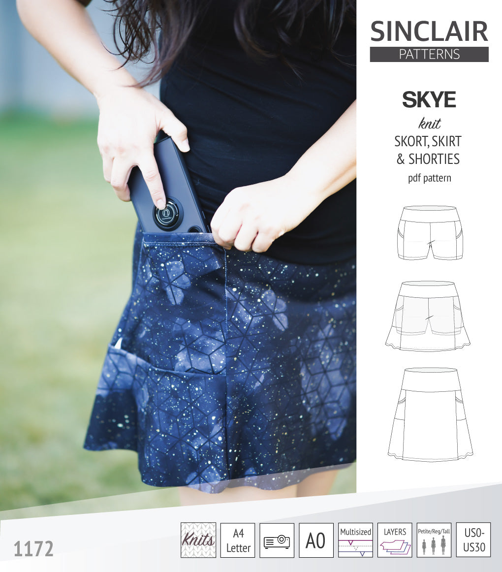 Skye skort, skirt and shorties with pockets (PDF)