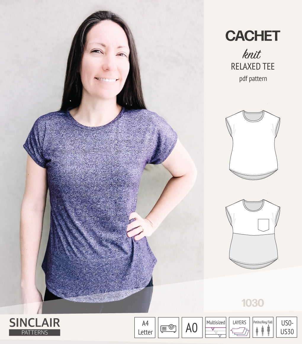 Cachet relaxed cut knit tee color blocked with a pocket  (PDF)