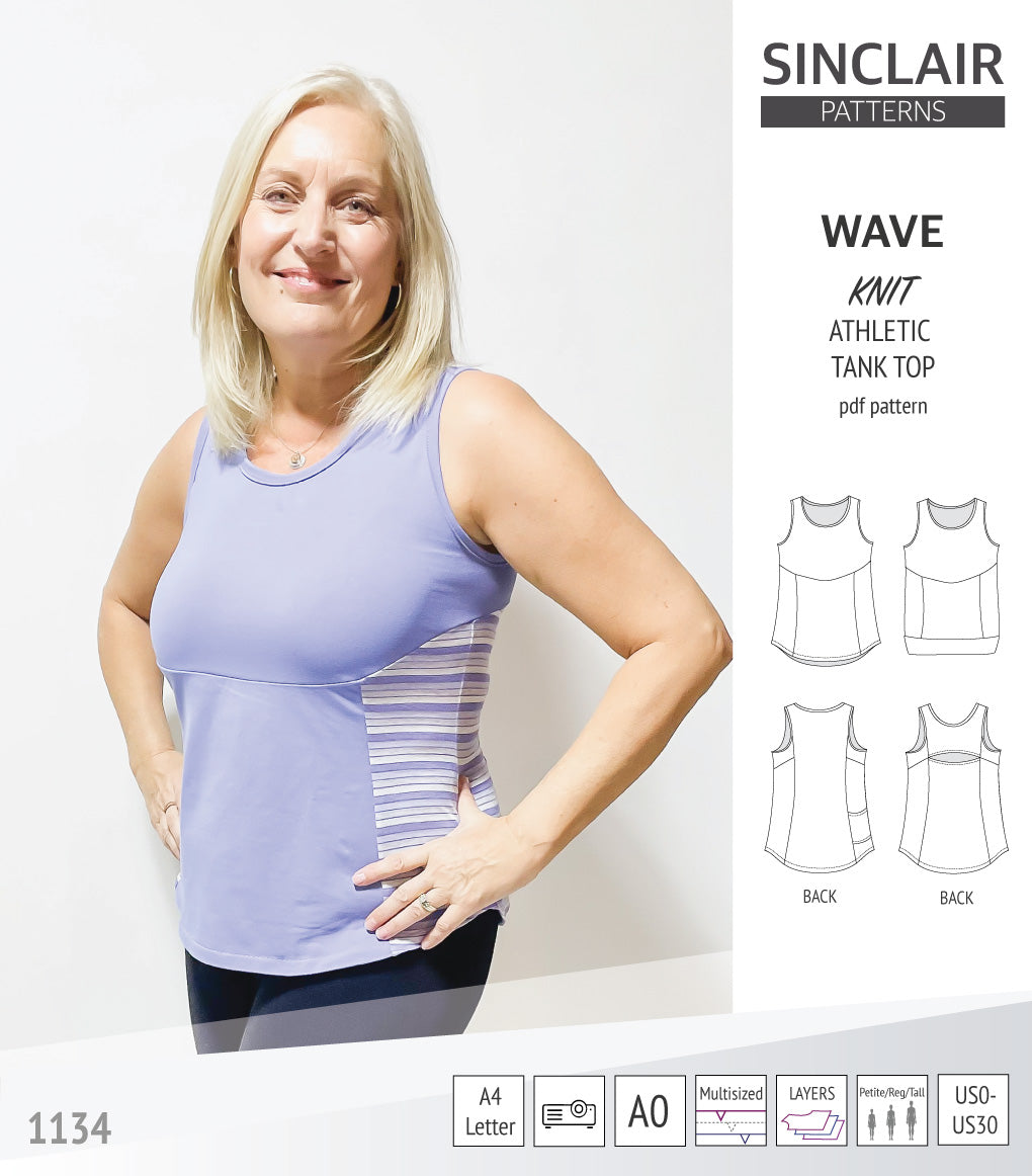 Wave athletic knit tank top with waistline shaping (PDF)