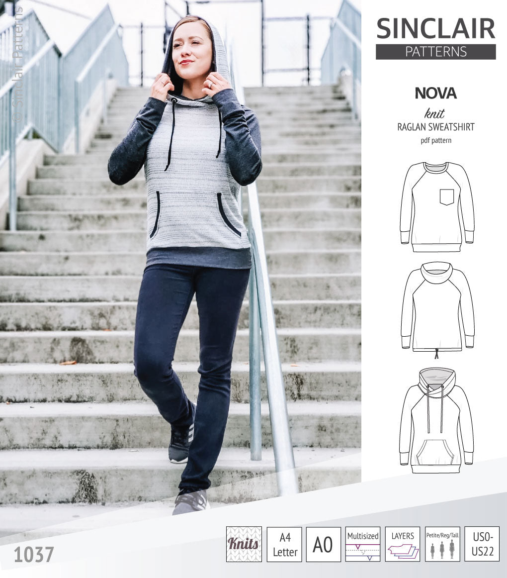 Nova knit raglan sweatshirt for women (PDF)