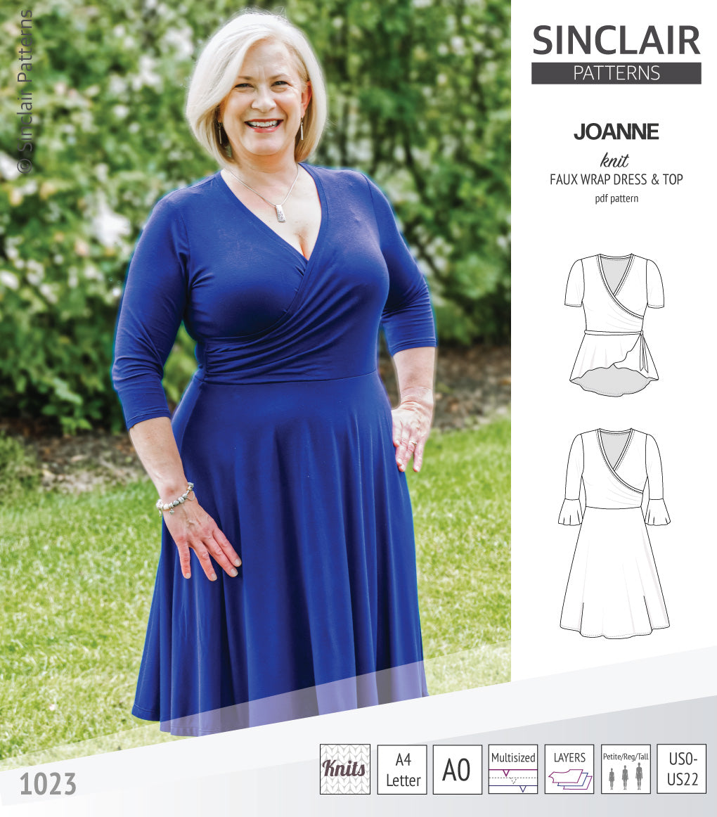 Joanne faux wrap knit dress with flared skirt (PDF)