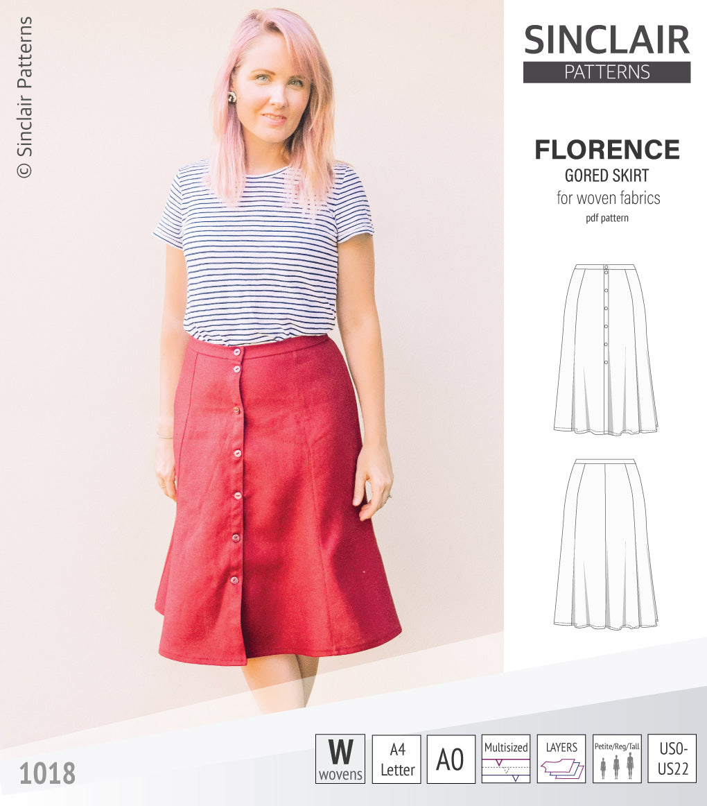 Florence woven gored skirt with buttons/zipper (PDF)