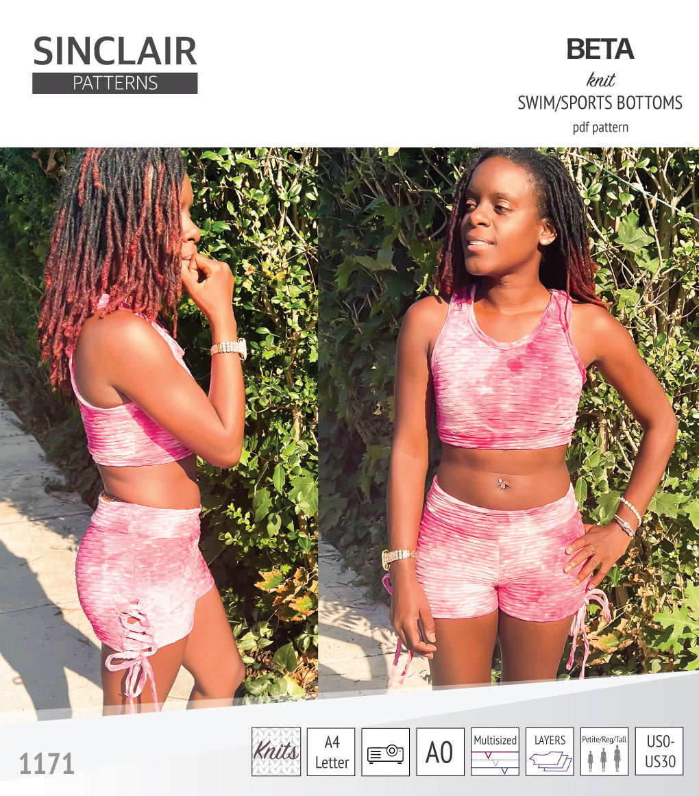 Beta swim/sports bottoms with a lace up accent option (PDF)