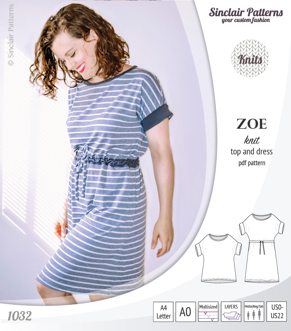 Zoe relaxed dolman knit top and drawstring dress (PDF)