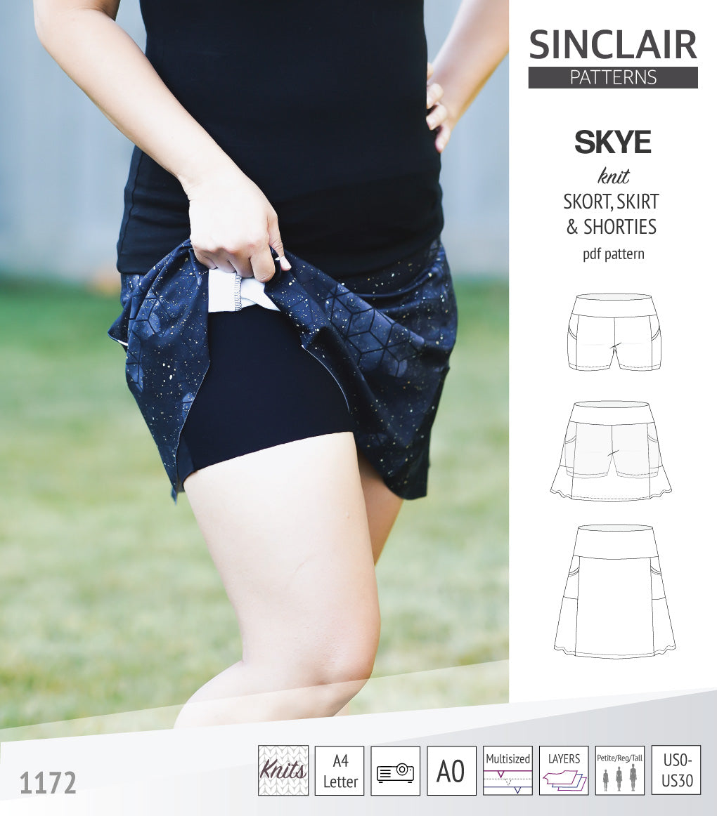 Skye skort, skirt and shorties with pockets (PDF)