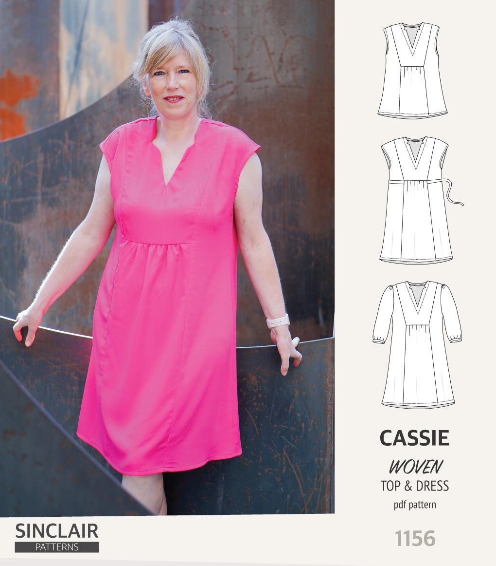 Cassie V neckline top and dress for woven fabrics (PDF)