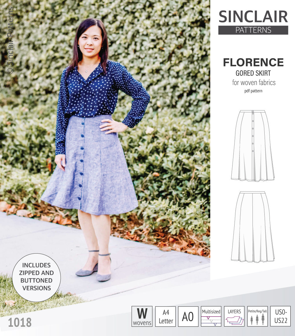 Florence woven gored skirt with buttons/zipper (PDF)