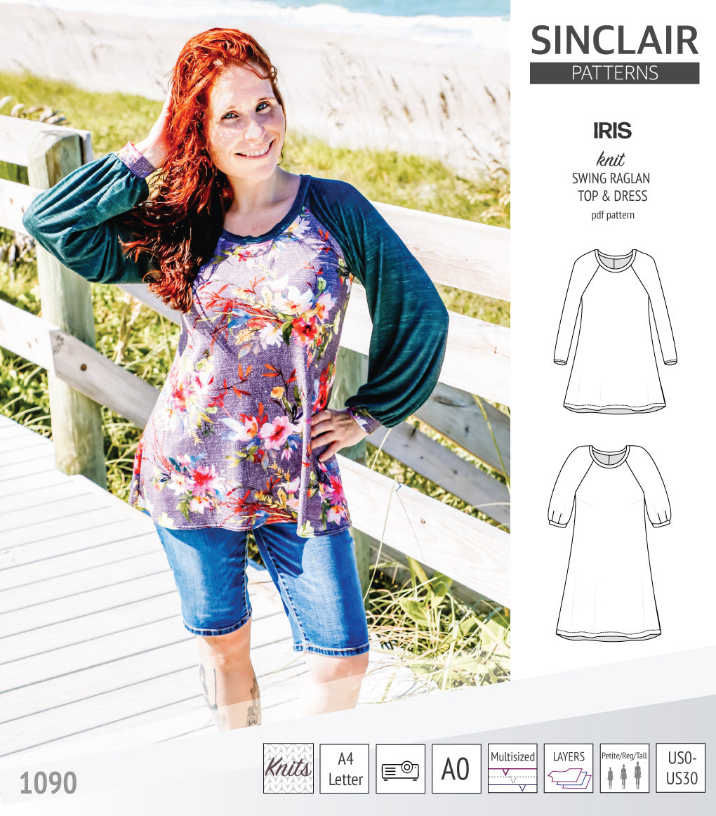 Iris raglan swing top, tunic and dress for knit fabrics (PDF)