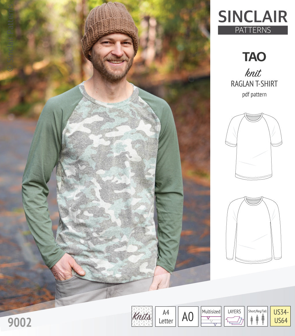 Tao semi fitted classic raglan t-shirt for men (PDF)