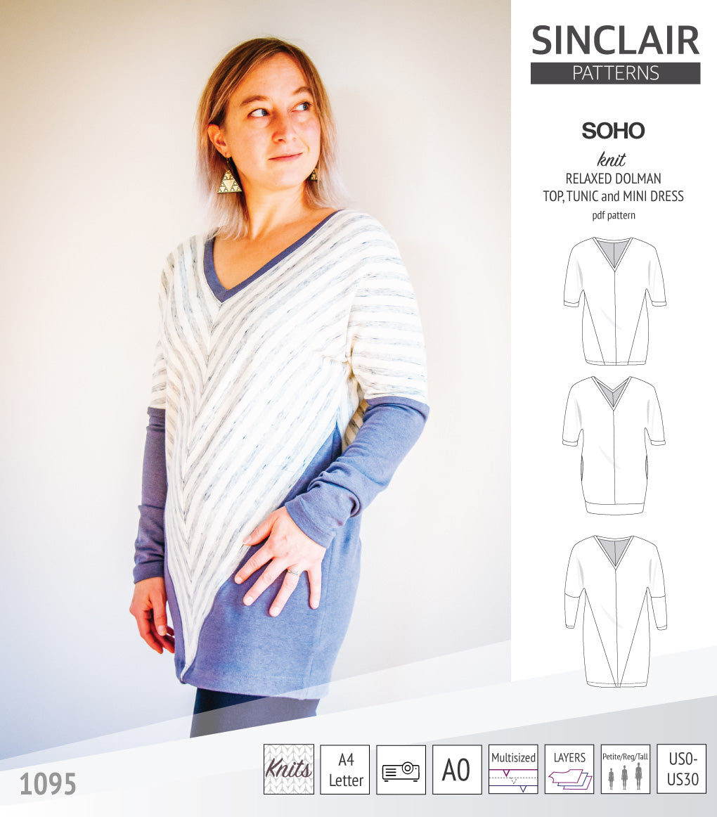 Soho dolman relaxed style top, tunic and mini dress (PDF)