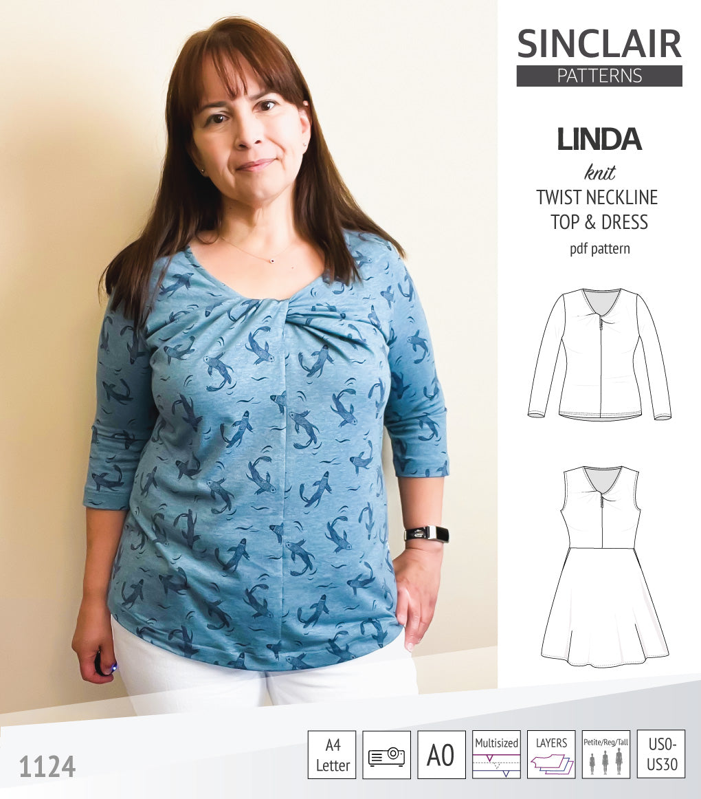 Linda twist neckline knit top and dress (PDF)